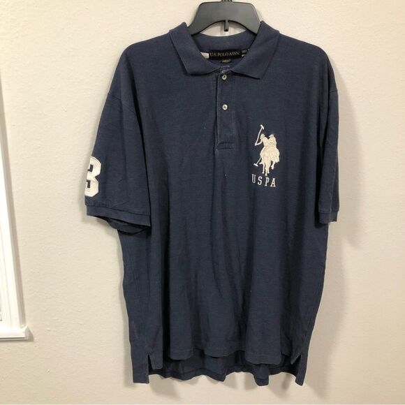 US Polo Assn Vintage Men's Navy Blue Polo Short Sleeve Shirt Embroidered size 2X - Picture 1 of 9